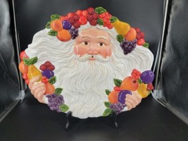 Dept 56 Serving Platter 16&quot; Peggy Toole Santa Face With Christmas Fruit Wreath  - £29.03 GBP