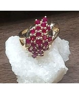 Vtg 80s Waterfall Lab Created Rubies Gold Pltd S. Silver Birthstone Ring... - $32.73