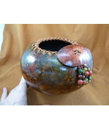 G-12 natural rust red green Gourd bowl beaded display Charlotte Vincent ... - $150.74 CAD