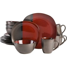 Gibson Elite Volterra 16 Piece Soft Square Stoneware Dinnerware Set in Red and  - £84.02 GBP