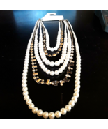 Faux Pearl Necklaces Multi Strand Crystals white and gold 16&quot; - $11.26