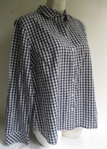 Talbots Black White Gingham Womens Sz 12 Cotton Roll Tab Sleeve Pocket Pink Trim - £17.41 GBP