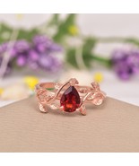 Natural Red Garnet Pear Cut Gemstone Sterling Silver Women Ring Jewelry - €47,88 EUR