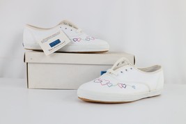 NOS Vintage 90s Keds Youth Size 4Y Heart Lace Up Leather Shoes Sneakers White - $26.68