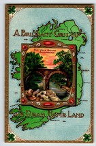 St Patrick&#39;s Day Postcard Map Gem Of Ireland Home Land Old Weir Bridge Killarney - £16.89 GBP