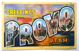 Greetings From Provo Utah Large Big Letter City Linen Postcard Curt Teich 1947 - £9.55 GBP