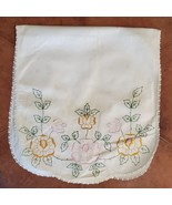 Vintage Table Runner Embroidery Crochet 36x16 Inch Pink Gold Green - €12,02 EUR