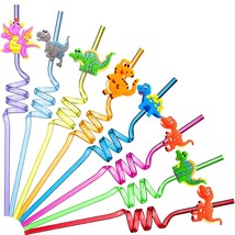 24 Pieces Reusable Dinosaur Straws Plastic Dinosaur Straws For Kids Safari Jungl - £24.17 GBP