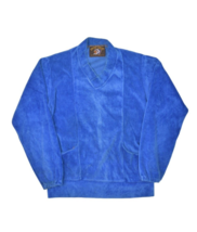 Vintage Velvet Sweatshirt Womens L Blue V Neck Velour Long Sleeve Pullov... - £22.11 GBP