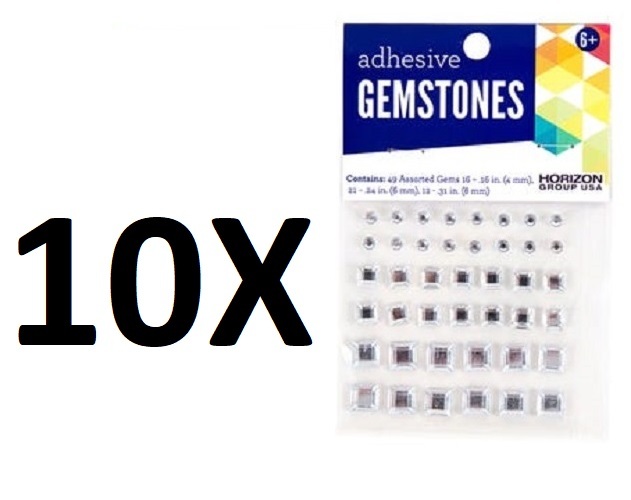 49 Pack Assorted Size Adhesive Square Craft Gemstones (10 packs) - $6.36