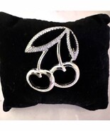 Silver Tone Double Cherry Brooch Pin Signed Sarah Coventry Silver Tone V... - $21.30 CAD