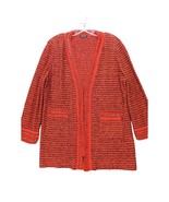 MISOOK Gold Metal Chain Trim Open Front Red Boucle Cardigan Sweater Size L - $43.56