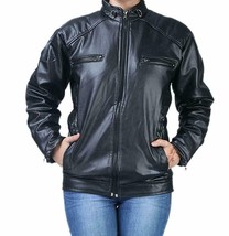 Brand New Women&#39;s Genuine Sheepskin Leather Jacket Slim Fit Biker Black ... - $169.99