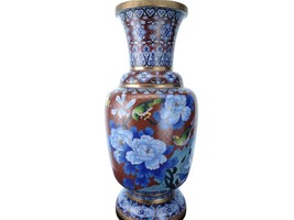 15.5&quot; Vintage Chinese Cloisonné Birds and Butterfly Vase - $326.70