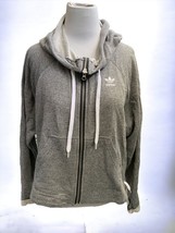 Adidas long sleeve zip front hooded jacket pockets gray oversized ladies NEW XS - £35.68 GBP