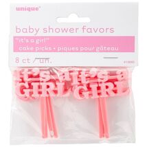 It's a Girl Pink Cupcake Picks (Pkg/8)- Baby Shower Party Supplies - $2.48