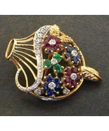 925 Silver Gold Plated Simulated Diamond Ruby Sapphire Flower Brooch Pen... - €137,37 EUR