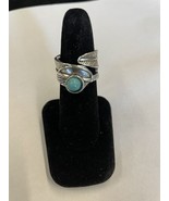 Fashion Silver Tone Ring Jewelry Leaf Shape Turquoise Stone Size 6.5 - $10.48 CAD