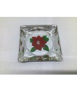 Vintage Small Square Clear Glass Ashtray Poinsettia Flower Design Hand P... - $5.94