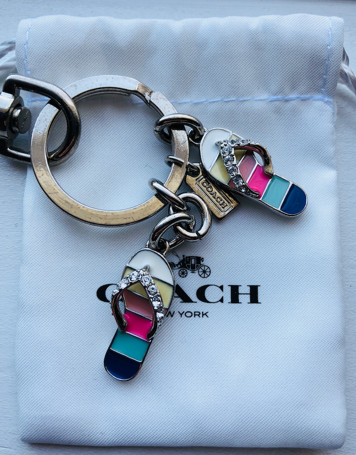 COACH Pave Legacy Stripe Enamel and Crystal Flip Flop Key Fob Charm 93163 - $50.00