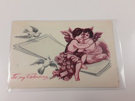 Antique 1909 Valentine Postcard Cuddling Cherub Angels Doves Love Valentines Day - £7.44 GBP