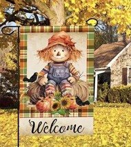 Welcome ~ Cute Scarecrow sitting on Hay  Garden Flag ~ 12&quot; x 18&quot; ~ NEW! - £9.51 GBP