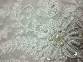 Handmade Beaded Pearl Embroidered Organza Fabric Embroidery 33X33&quot;&quot; Tablecloth - £55.20 GBP