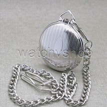 Pocket Watch Silver Plated Full Hunter Vintage 42 MM for Men with Fob Chain P89 - £17.63 GBP