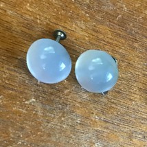 Vintage Small Light Blue Plastic Moonglow Domed Circle Screwback Earrings – - £9.05 GBP