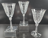 3 Fostoria Romance Water Goblets Set Vintage Clear Floral Etch Stemware ... - $66.20
