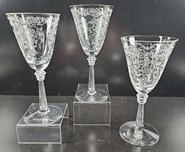 3 Fostoria Romance Water Goblets Set Vintage Clear Floral Etch Stemware ... - £52.07 GBP
