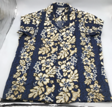 Aloha Republic Blue &amp; Gold Hibiscus Floral Hawaiian Shirt USA Sz Large - £14.54 GBP