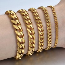 Women's Men's Bracelet Stainless Steel Cuban Link Chain Bracelets Gold Color Sil - £14.44 GBP