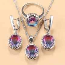 925 Silver Jewelry | Oval Gemstone Ring Earrings Necklace Set | Crystal ... - £38.24 GBP