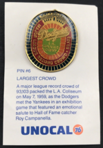 1993 Unocal Largest Crowd in Salute to Campy LA Dodgers Pin #6 w/ Card Backing - $9.49