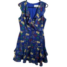Nicole Miller Studio Dress Size 10 Medium Blue Floral Tiers Fit and Flare Ruffle - £14.17 GBP