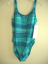 Ladies Swimsuit Size L Turquoise + Silver 1 PC Tank Style Suit $110 Value - NWT - £26.32 GBP