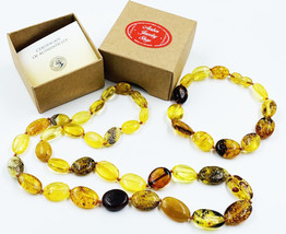 Genuine Baltic Amber Necklace and Bracelet Set Women Natural Amber Jewelry - £146.40 GBP