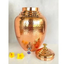 Hammered Design Copper Water Dispenser Pot Matka, Storage, Home Kitchen Garden, - £123.74 GBP