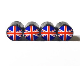 United Kingdom Flag Tire Valve Stem Caps - Black, Aluminum - Set of Four - £12.60 GBP