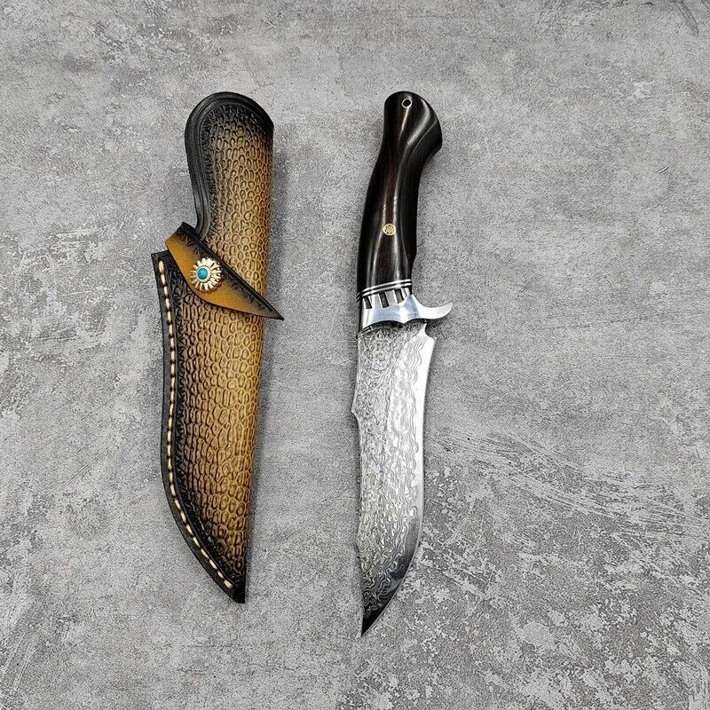 Handmade 67Layer damascus steel Straight blade Hunting camping with Sheath - $128.70