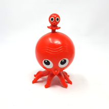 Red Octopus with Baby Vintage 1980 Wind Up Walker Toy Tested Works - £11.68 GBP