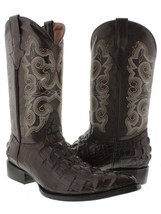 Mens Brown Cowboy Boots Real Leather Embossed Crocodile Tail Western 3x Toe - £87.39 GBP