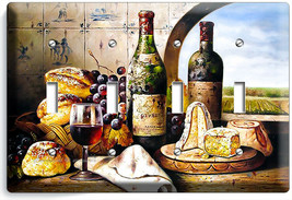 French Aged Wine Cheese Grapes Bread 4 Gang Light Switch Plate Kitchen Art Decor - £15.65 GBP