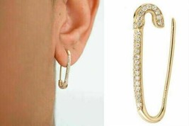 2.20Ct Simulated  Diamond Safety Pin Earrings 14K Yellow Gold Plated Silver - £79.12 GBP