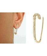 2.20Ct Simulated  Diamond Safety Pin Earrings 14K Yellow Gold Plated Silver - £90.41 GBP