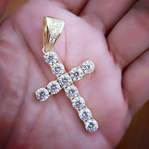 3.23Ct Round Cut Lab-Created Diamond Cross Pendant 14K Yellow Gold Plate... - £101.63 GBP