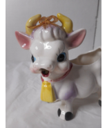 1950s Elsie The Cow Ceramic Creamer Hair Bow Purple Happy Face Anthropom... - £17.91 GBP