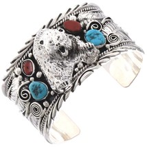 Navajo Turquoise Coral 3D BEAR Bracelet Mens BIG BOY XLG Sterling Cuff s8-8.5 - £606.87 GBP+