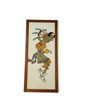 Vintage Native American Buffalo Dancer Wall Art Crushed Glass and Cord - $480.00